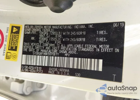 2019 Toyota Highlander Hybrid Le from USA, damaged, VIN 5TDBGRFH6KS070611